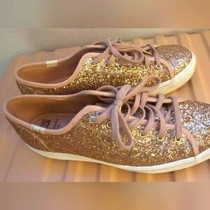 Kate Spade X Keds Glitter Platform Sneakers Pink Rose Gold Size 7.5 Worn Once
